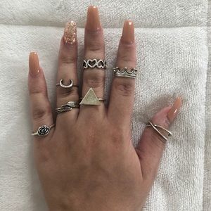7 Piece Silver Ring Set